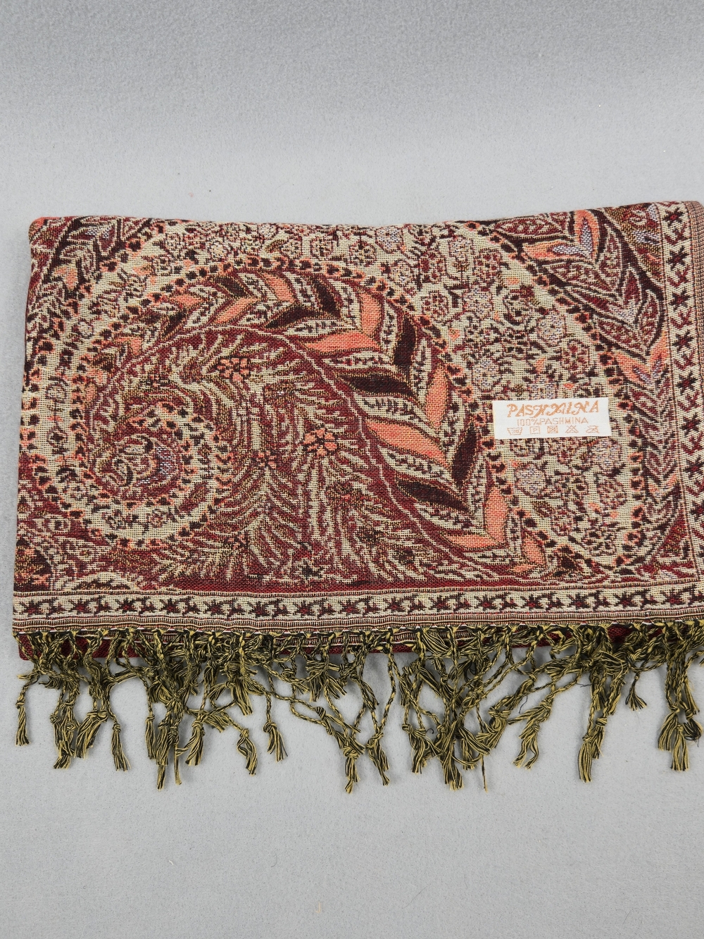 Burgundy Red Paisley Pashmina Scarf Fringe Wrap Shawl 27x66